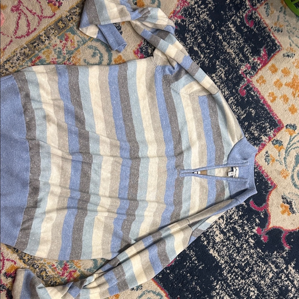 Peter Millar Blue and Gray Striped Zip Up Sweater